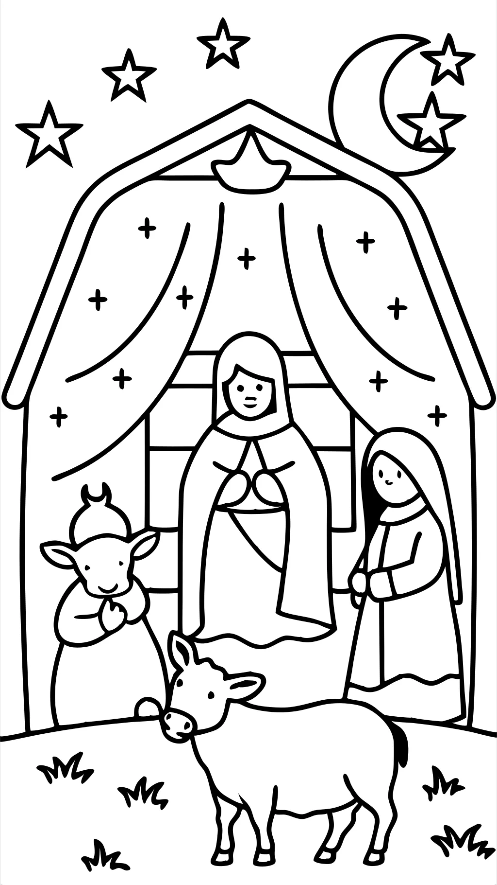 coloriage de scène de nativité simple